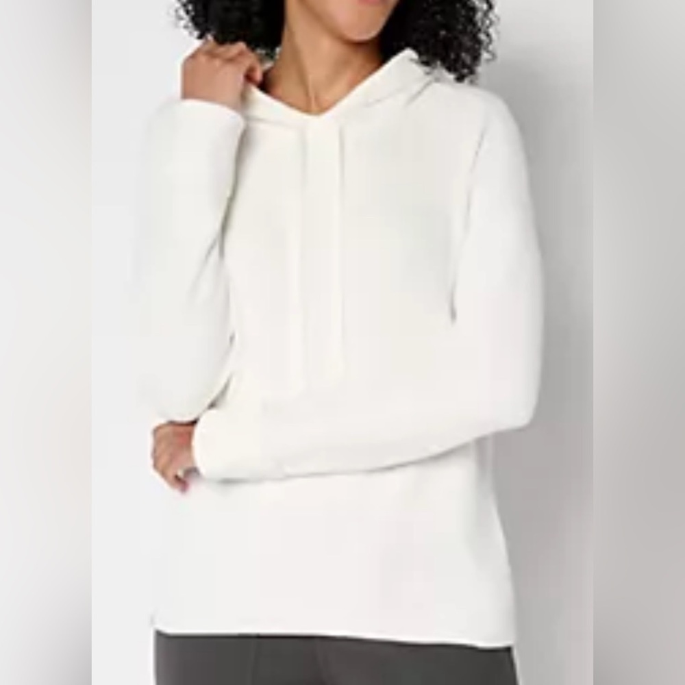 SOLD - Barefoot Dreams White Cream Cozychic Ultra Lite ribbed cuff Hoodie Top